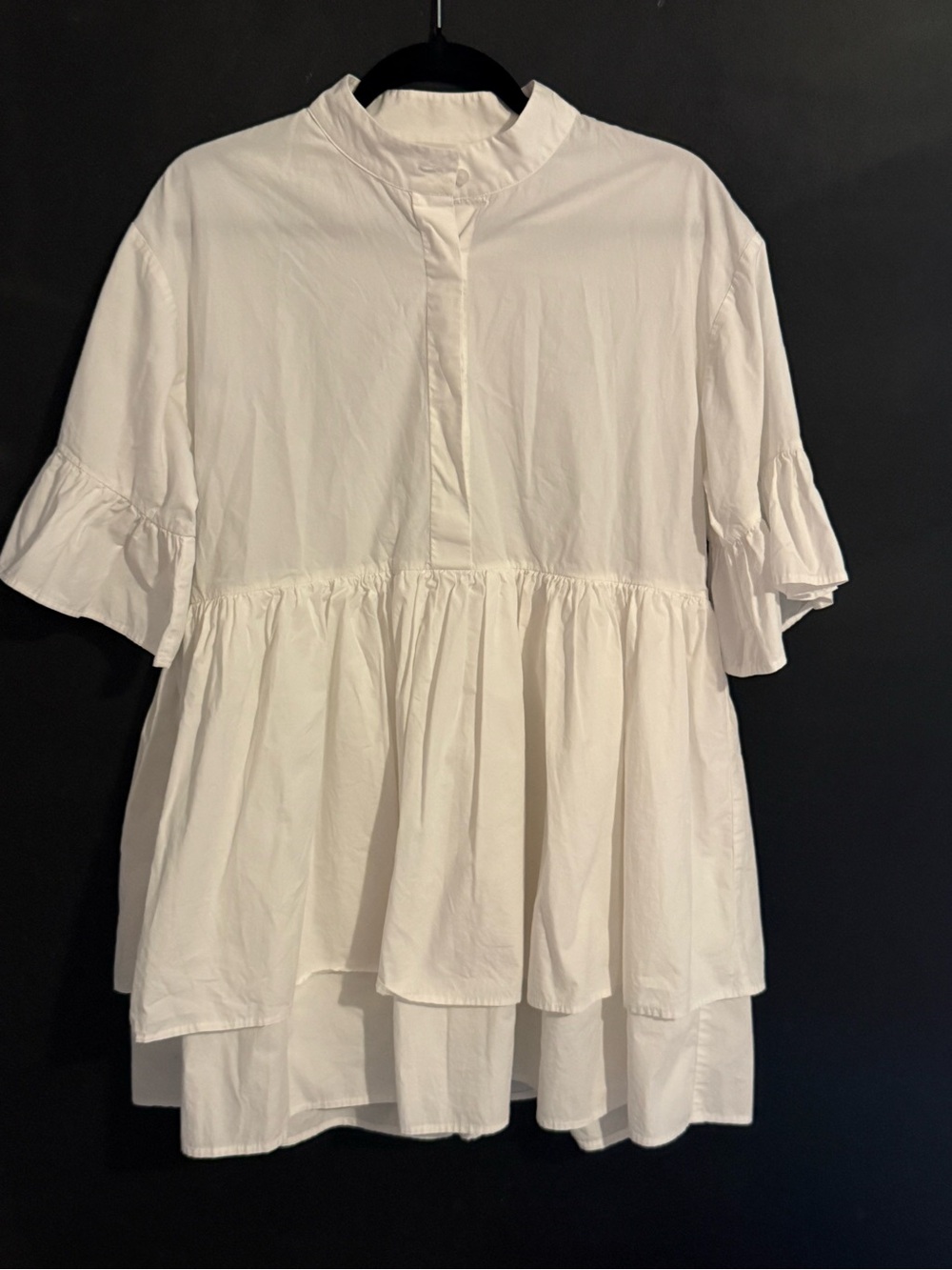 Lalavon small Women's White Tiered Ruffle-Sleeve Tunic or mini dress